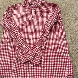 Boys red and white gingham Whale Shirt Size M (12/14)